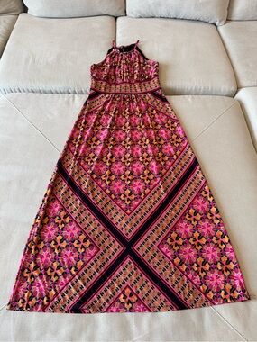 Roz & Ali Pink and Orange Floral Halter Maxi Dress